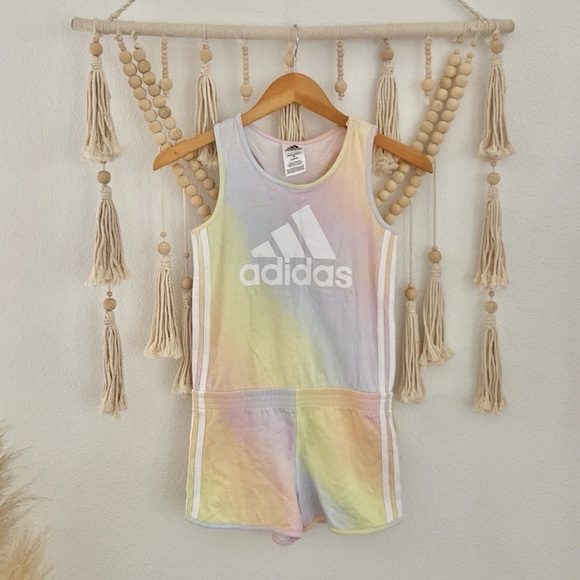 adidas Other - adidas romper shorts tank top iridescence ombre rainbow pink pastel girl M 10/12